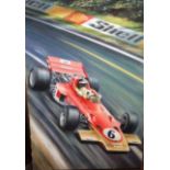 Robin Owen (20th century British) - Motor racing scene with Jochen Rindt, oil on canvas, with signed