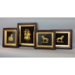 Set of four Regency cast gilt metal characters to include two horses, a romantic couple and the bust