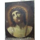 19th century school - Shoulder length study of Christ in the crown of thorns, indistinctly signed,