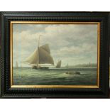 Janes Hardy - Marine scene with shipping off the coast, in the 19th century manner, oil on board,