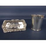 American sterling silver beaker, with gadrooned rim and foot rim, inscribed to base 'Mark J