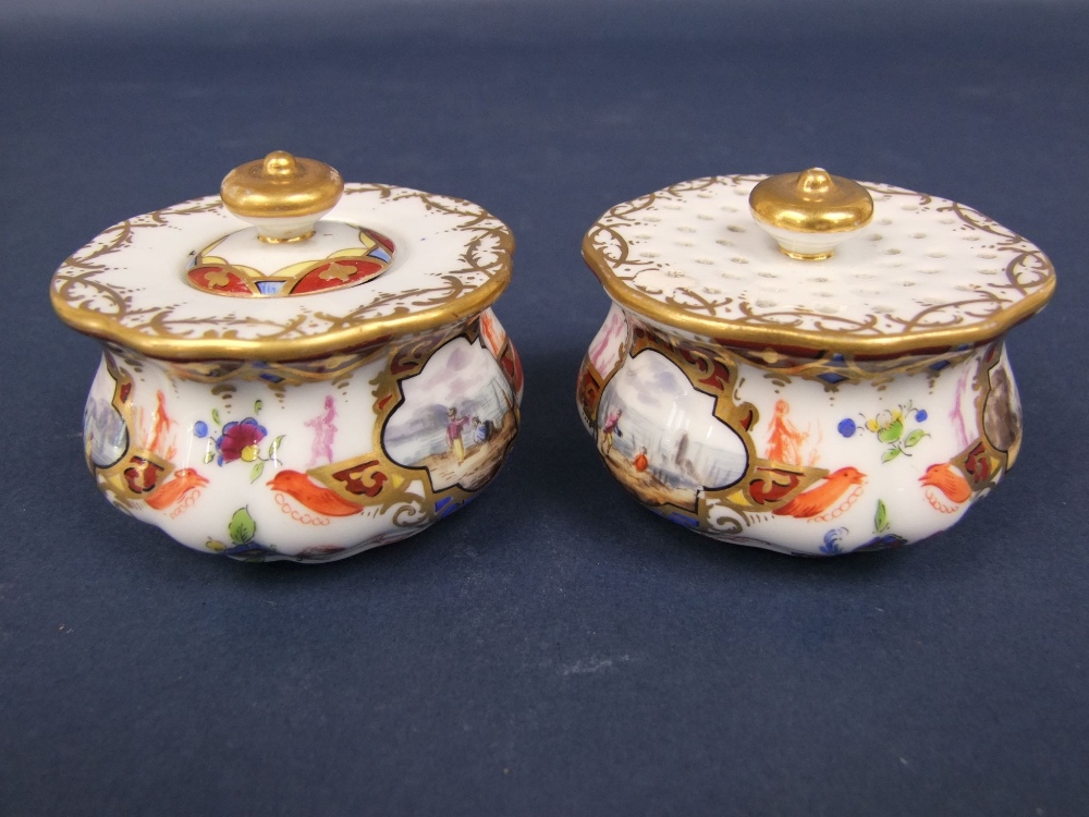 A 19th century continental Meissen type standish with reserved painted panels of harbour scenes, - Image 5 of 5