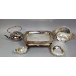 A good collection of continental white metal to include a twin handled warming dish with cast twin