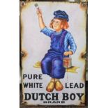 Two reproduction oil paintings on board of vintage style advertising signs for Dutch boy pure