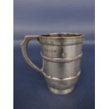 Interesting antique silver christening mug, with gadrooned bands and inscribed Jonathan, hallmarks