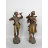 Pair of French bronzed spelter figures of agricultural workers, 40cm high (2)