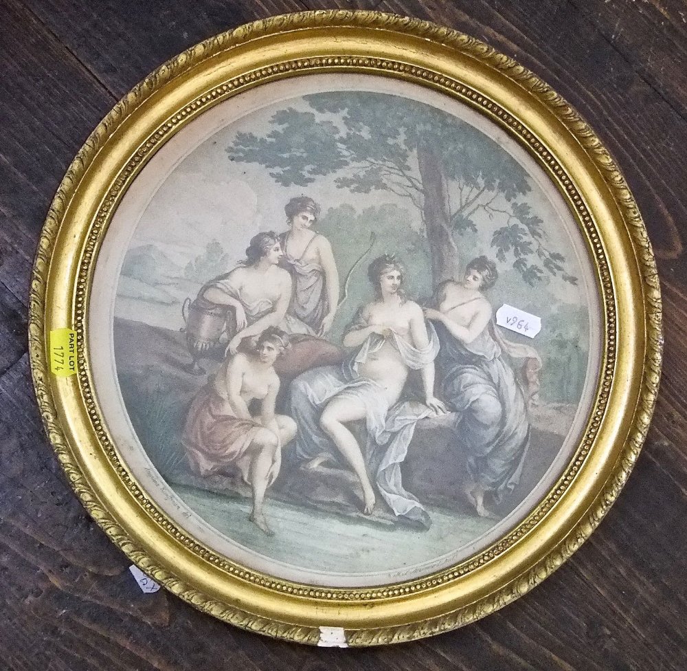 Angelica Kauffman (18th century) - Two coloured engravings, one showing classical female figures, - Image 3 of 3