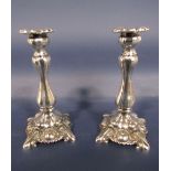 W A Rogers - Pair of silver plated candlesticks of lobed baluster form, 21cm high