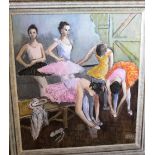 20th/21st century school - Study of ballet dancers changing, oil on canvas, signed Nash, 86 x 76