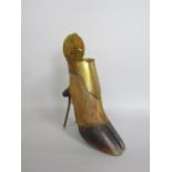 Taxidermy interest - interesting brass mounted stand dish/inkwell mounted to a deer hoof, 15cm high