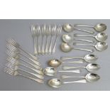 GOOD QUANTITY OF OLD ENGLISH PATTERN SILVER FLATWARE COMPRISING SIX SOUP SPOONS BY E. VINER,