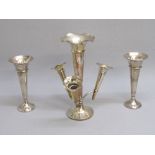 SILVER EPERGNE BY JAMES WOOD & SONS, BIRMINGHAM 1917 (H: 23cm) TOGETHER WITH A PAIR OF SILVER BUD