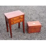 VICTORIAN MAHOGANY SIDE TABLE WITH TWO DRAWERS, ON SPLAYED LEGS (73cm x 55cm x 36cm) AND AN OAK