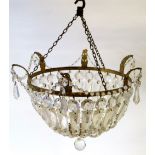 GILT BRASS BAGUETTE CHANDELIER WITH CUT GLASS BEADS AND PRISMATIC DROPS (D: 31cm)