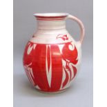 ALAN CAIGER-SMITH (1930-) AN ALDERMASTON POTTERY BALUSTER JUG WITH A RINGED NECK AND LOOP HANDLE,