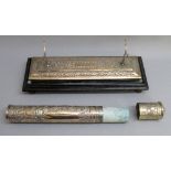 EARLY C20th INDIAN SILVER SCROLL/DOCUMENT HOLDER, CYLINDRICAL WITH REMOVABLE CAP AT ONE END,