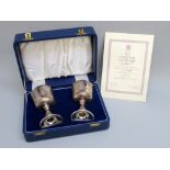 PAIR OF SILVER WINSTON CHURCHILL CENTENARY GOBLETS BY TOYE, KENNING & SPENCER LTD, BIRMINGHAM