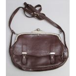 A VINTAGE BROWN LEATHER SHOULDER BAG WITH BALL & SCREW LOCK MECHANISM (W: 33CM)