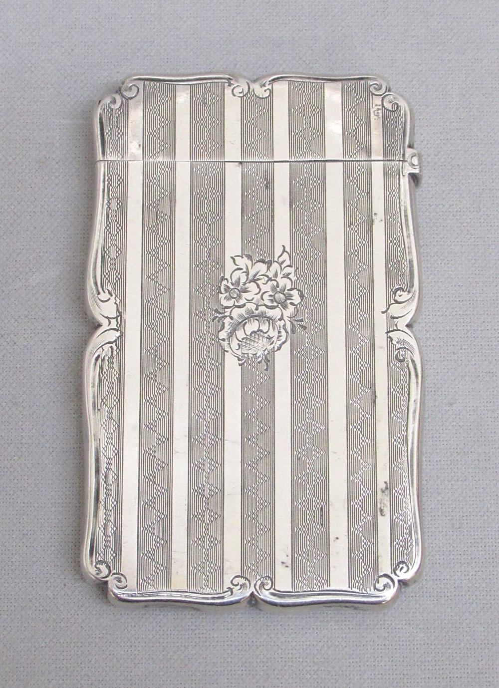 VICTORIAN SILVER ENGRAVED CARD CASE OF RECTANGULAR FORM WITH CENTRAL SHIELD CARTOUCHE TO THE FRONT - Image 2 of 3