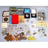 PRE 1947 SILVER COINS, 1951 CROWN, OTHER ENGLISH AND FOREIGN COINS, BANKNOTES, LUSITANA MEDAL, TWO