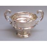 SILVER BOWL WITH SCROLL HANDLES ON A DOMED FOOT, MONOGRAM AND ENGRAVED DATE, BY JOSEPH GLOSTER