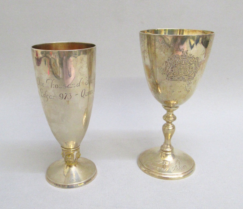 TWO LIMITED EDITION COMMEMMORATIVE SILVER GOBLETS "1952-1977 THE QUEEN'S SILVER JUBILEE" BY COURTMAN