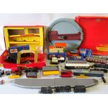 FIVE TRIANG 00 GAUGE ENGINES, FOUR CARRIAGES, SIX WAGONS, PLATFORM, TICKET OFFICE, HORNBY DUBLO