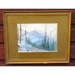 W LLOYD, MOUNTAIN WITH FIGURES MAINTAINING A RAILWAY TRACK, WITH FIR TREES, SIGNED, WATERCOLOUR (