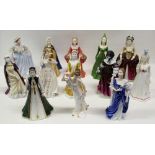 SET OF 13 COALPORT BONE CHINA FIGURES OF WOMEN WEARING PERIOD COSTUMES FROM THE NORMAN TIMES TO