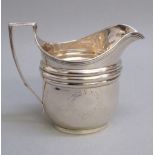 GEORGE III SILVER CREAM JUG WITH REEDED TOP AND HANDLE, PRICKWORK ENGRAVING, LAUREL WREATH DESIGN