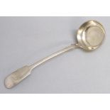 C19th GERMAN FIDDLE SILVER SOUP LADLE STAMPED '13' LOTH, LENGTH 31cm (158g)