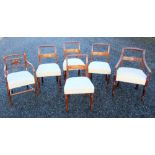 SET OF FIVE REGENCY MAHOGANY DINING CHAIRS INCLUDING TWO WITH ARMS, EACH WITH A ROPE-TWIST RAIL BACK