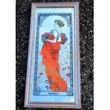 AFTER MUCHA, SET OF DECORATED WALL MIRRORS DEPICTING THE FOUR SEASONS, IN SILVERED FRAMES (88cm x