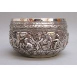 LATE C19th BURMESE SILVER REPOUSSE ALM BOWL, HEIGHT 8cm, DIAMETER 12.5cm (OVERALL), 237g