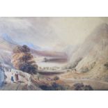 JOHN VARLEY (1778-1842), FIGURES ON A PATH WITH LAKE AND MOUNTAINS BEYOND, SIGNED AND DATED 1840,