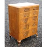 ART DECO WALNUT CHEST WITH FIVE GRADUATED LONG DRAWERS, ON CABRIOLE LEGS, LABELLED 'HEELAS, Ltd,
