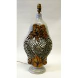 BERNARD ROOKE, IPSWICH, STONEWARE "BEEHIVE" TABLELAMP WITH PIERCED DECORATION, BEE IN RELIEF AND TWO