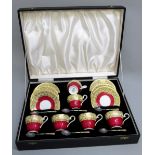 AYNSLEY BONE CHINA COFFEE SERVICE FOR SIX INCLUDING MATCHING SILVER AND ENAMEL SPOONS BY TURNER &