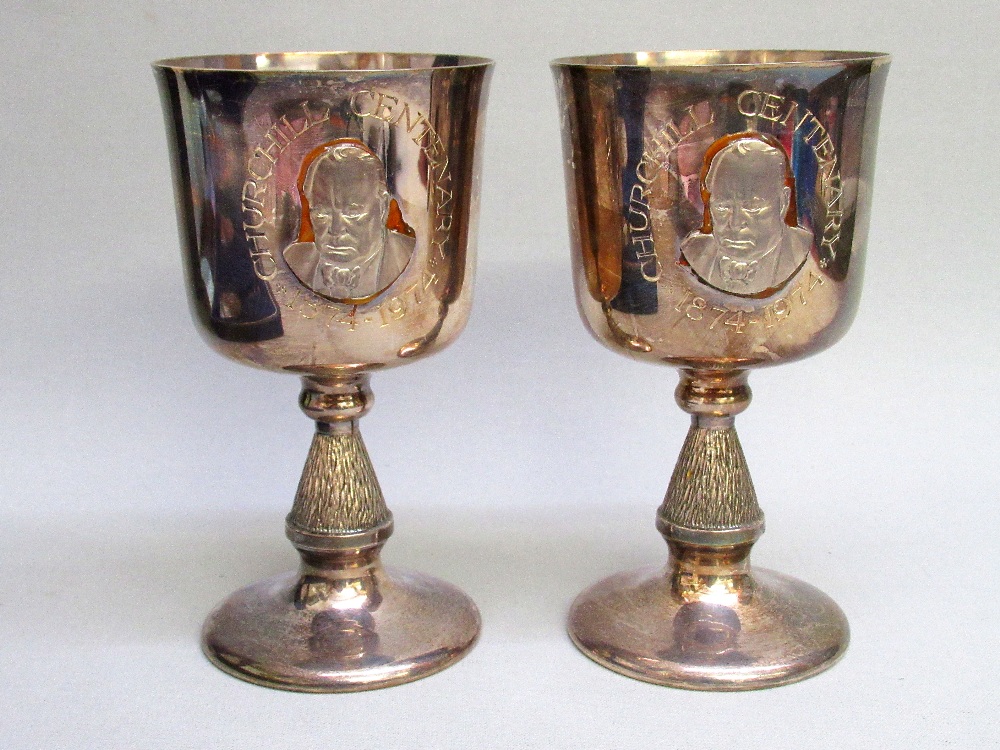 PAIR OF SILVER WINSTON CHURCHILL CENTENARY GOBLETS BY TOYE, KENNING & SPENCER LTD, BIRMINGHAM - Image 3 of 6