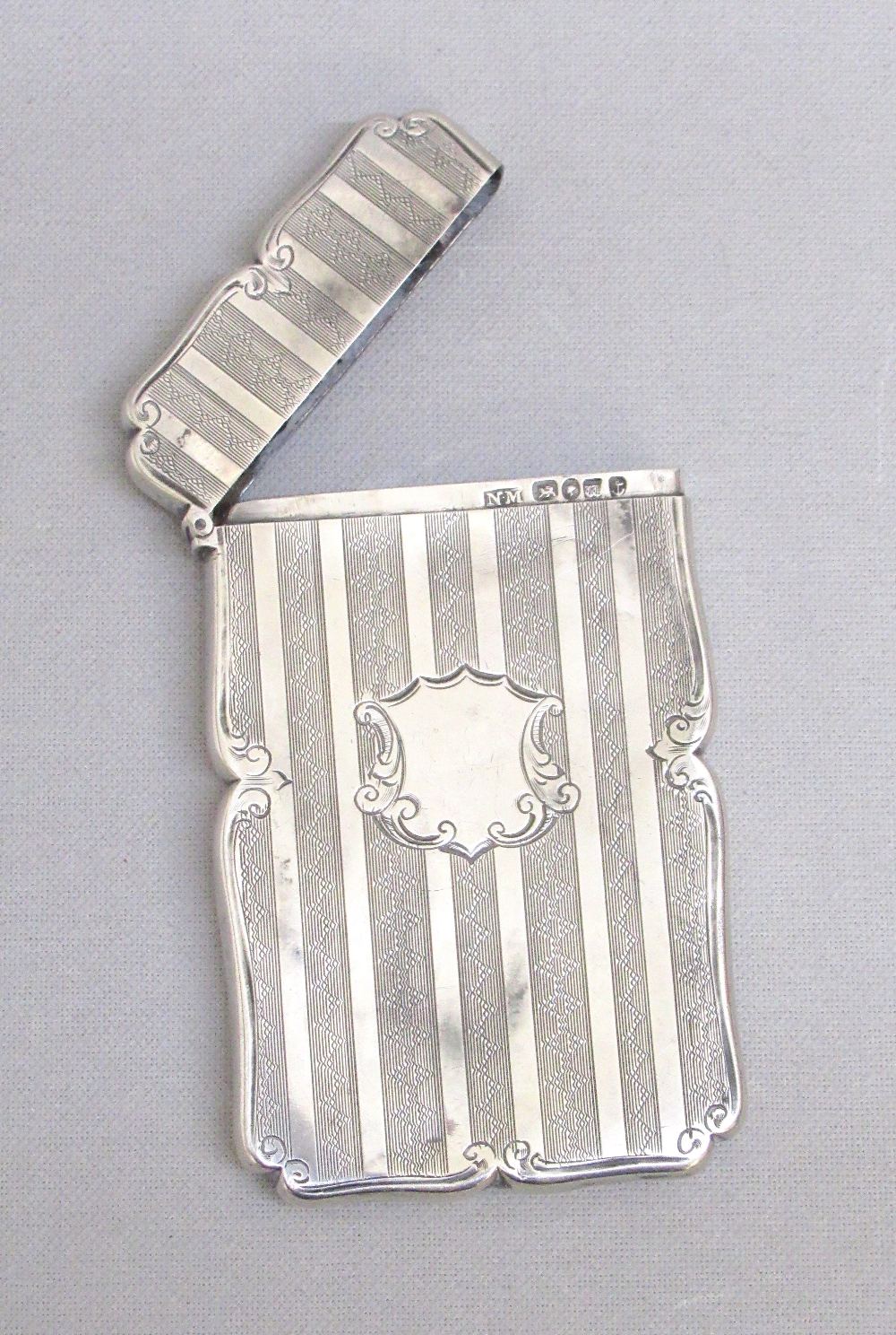 VICTORIAN SILVER ENGRAVED CARD CASE OF RECTANGULAR FORM WITH CENTRAL SHIELD CARTOUCHE TO THE FRONT - Image 3 of 3