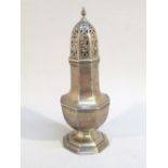 LATE VICTORIAN SILVER OCTAGONAL BALUSTER SUGAR CASTER BY MARTIN & HALL, SHEFFIELD 1900, HEIGHT