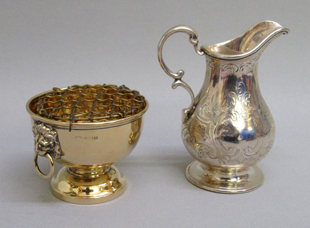 VICTORIAN SILVER CREAM JUG WITH SCROLL AND FOLIATE ENGRAVED DECORATION BY ARTHUR SIBLEY, LONDON 1859