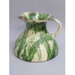 ARTS AND CRAFTS GREEN AND CREAM GLAZED JUG (H: 15cm, DIA: 18.5cm)