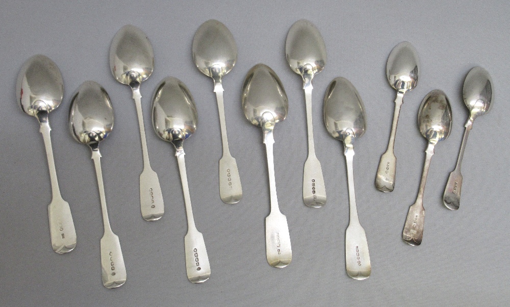 EIGHT GEORGIAN AND VICTORIAN FIDDLE PATTERN TABLESPOONS AND THREE DESSERT SPOONS, ALL MONOGRAMMED ( - Image 2 of 2