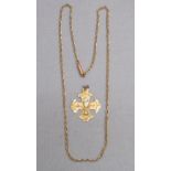 9ct GOLD CROSS-OVER LINK NECKLACE (4.1g) AND A FRENCH BAPTISIMAL? GOLD PENDANT (1.9g [2]