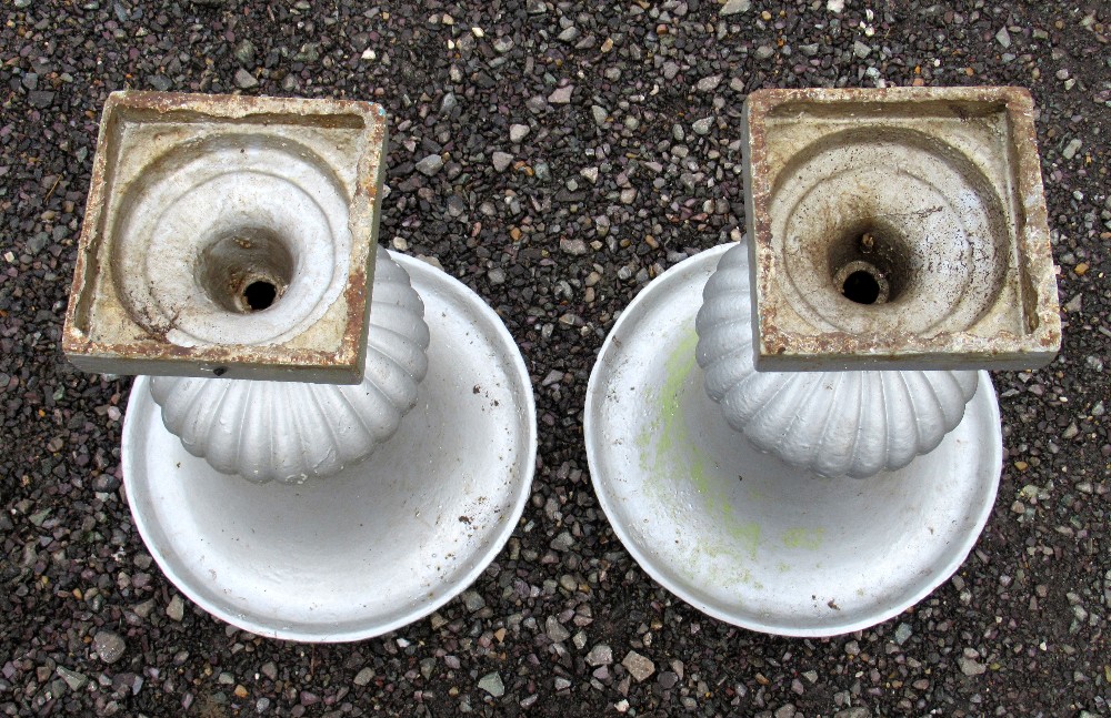 PAIR OF SILVER PAINTED CAST IRON CAMPANA SHAPED URNS (46cm x 36cm) [2] - Image 5 of 5