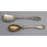 VICTORIAN SILVER FIDDLE , THREAD AND SHELL PATTERN PRESERVE SPOON WITH A GILT BOWL, EXETER 1878,