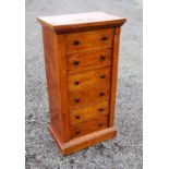 VICTORIAN BURR ELM LEGAL SECRETAIRE WELLINGTON CHEST, THE TOP DRAWER WITH A FALL FRONT ENCLOSING SIX