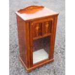 VICTORIAN INLAID ROSEWOOD MUSIC CABINET, THE GLAZED PANELLED DOOR INLAID WITH TWO FLORAL URNS (99.