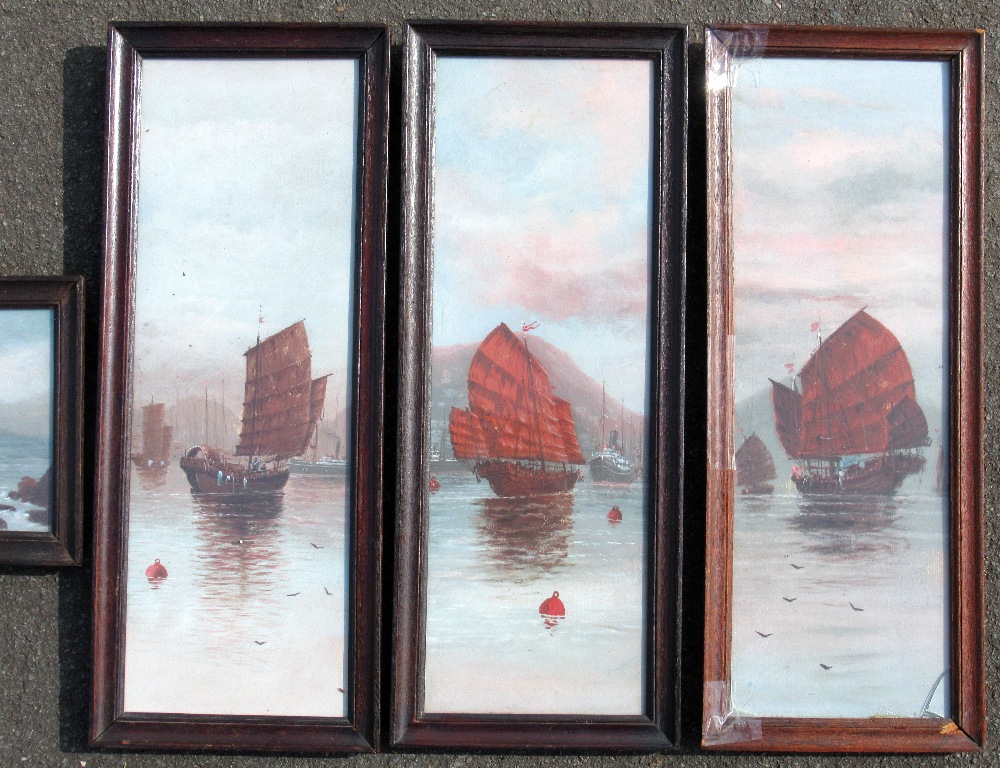 YEE CHEONG, SET OF FOUR EARLY 20th CENTURY WATERCOLOURS OF CHINESE JUNKS OFF THE COAST OF HONG KONG, - Bild 3 aus 4